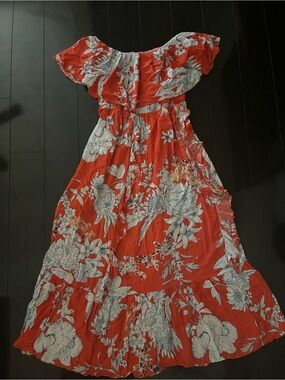 Jaase orange  Floral Maxi Dress with White Blooms